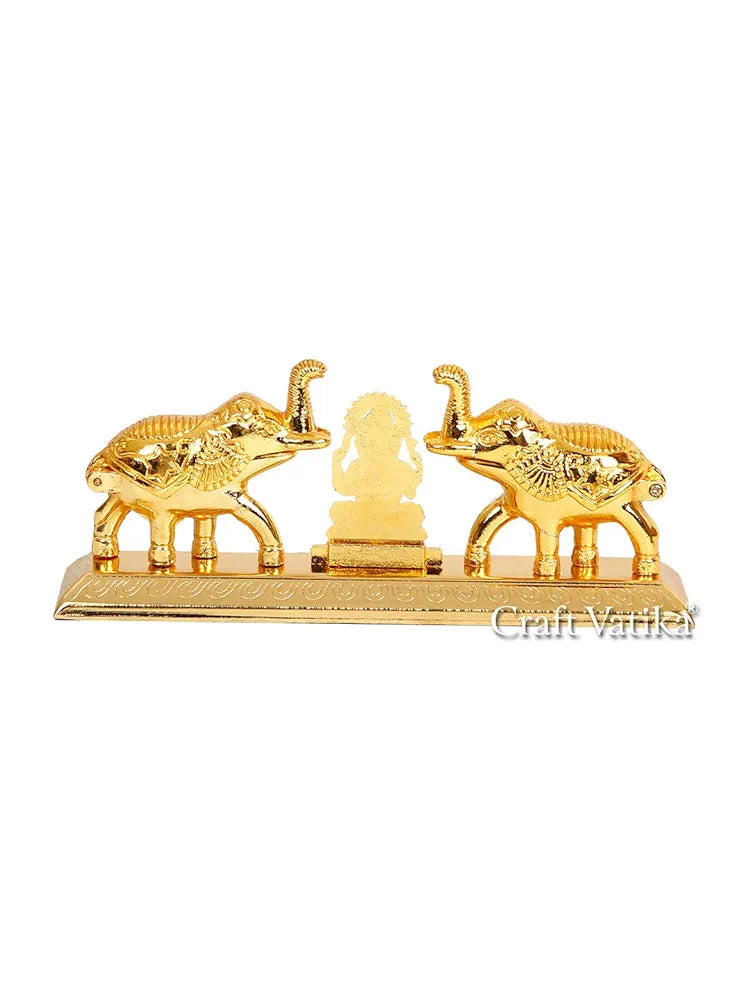 Metal Chandan Roli Kumkum Chawal Box With Ganesha Double Sindoor Dani In ElephantGolden Finish