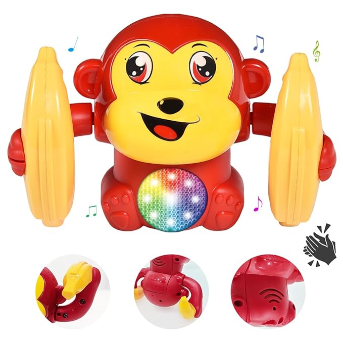 Wembley Dancing Monkey Musical Toy for Kids Baby Spinning Rolling Doll Tumble Toy Red