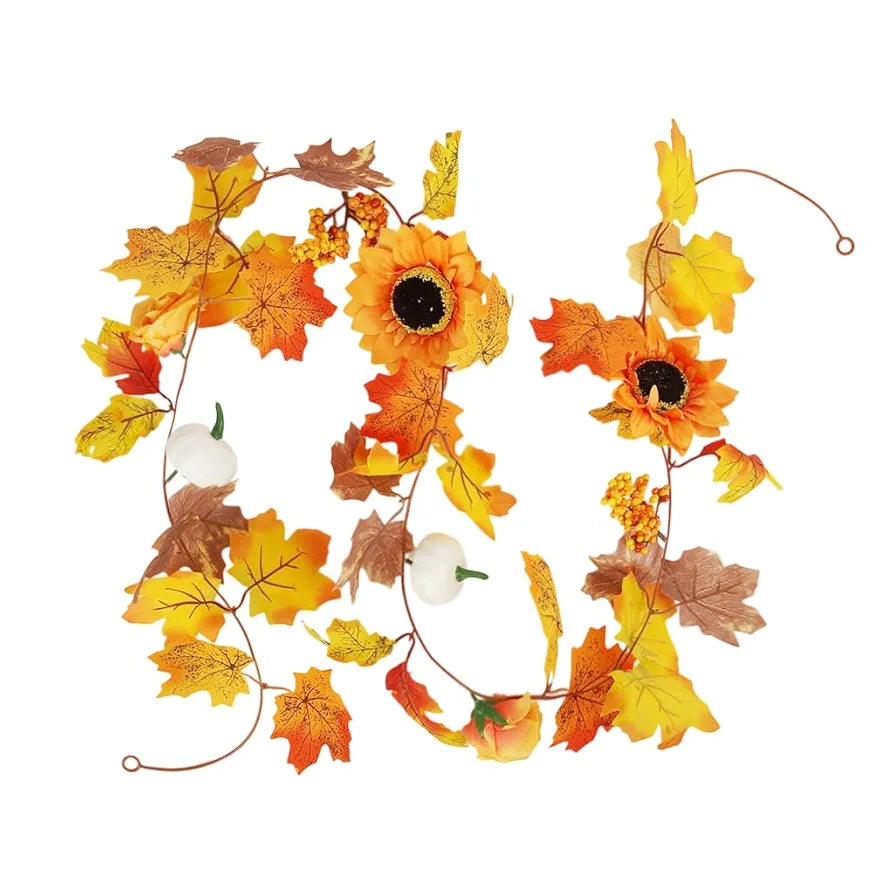 Autumn Maples Leaf Pumpkin Garland with Berries 2M/6.5FT