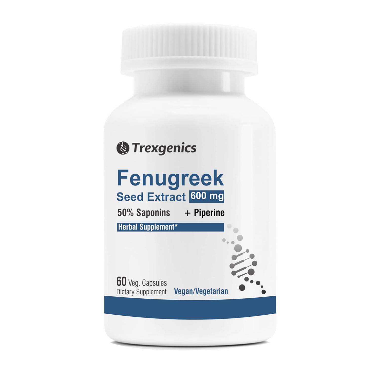 Trexgenics FENUGREEK Premium Standardized (50% Saponin) 600 mg with Bio-enhancer Piperine 5mg Multi-action Herbal Complex (60 Vcaps) (1)