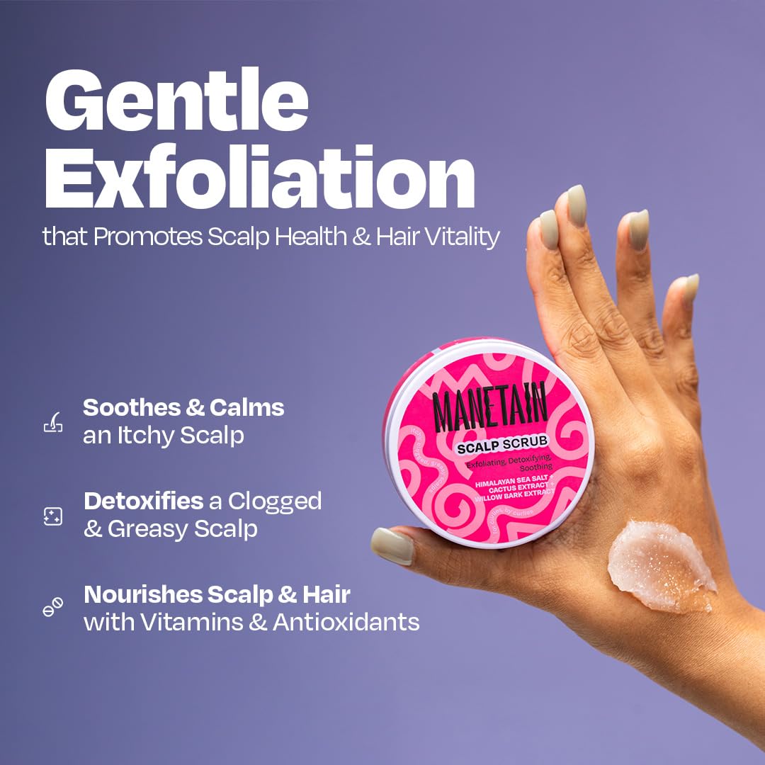 Manetain Scalp Scrub 100gm | Purifying Hair & Scalp Exfoliator for Dandruff, Dry Scalp & Build‑Up | Deep‑Clean Hair Scrub with Himalayan Salt, Cactus & Willow Bark | Vegan & Cruelty‑Free