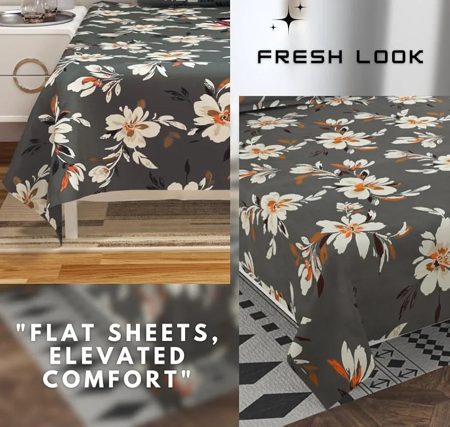 HomeKart Floral Printed Cotton Feel Double Bedsheet with 2 Pillow Covers 200 Tc Soft Premium Printed Bedsheet for Home Bedroom Dark Grey