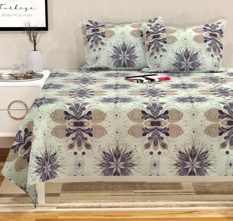 HomeKart Floral Printed Cotton Feel Double Bedsheet with 2 Pillow Covers 200 Tc Soft Premium Printed Bedsheet for Home Bedroom Off-White
