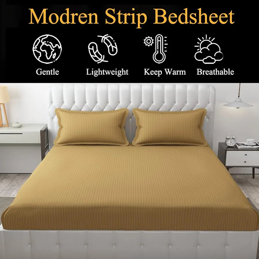 Fresh From Loom Breathable King Size Flat Bedsheets Hotel & Home Double Bedsheet Set With 2 Pillow Covers 144 TC Brown