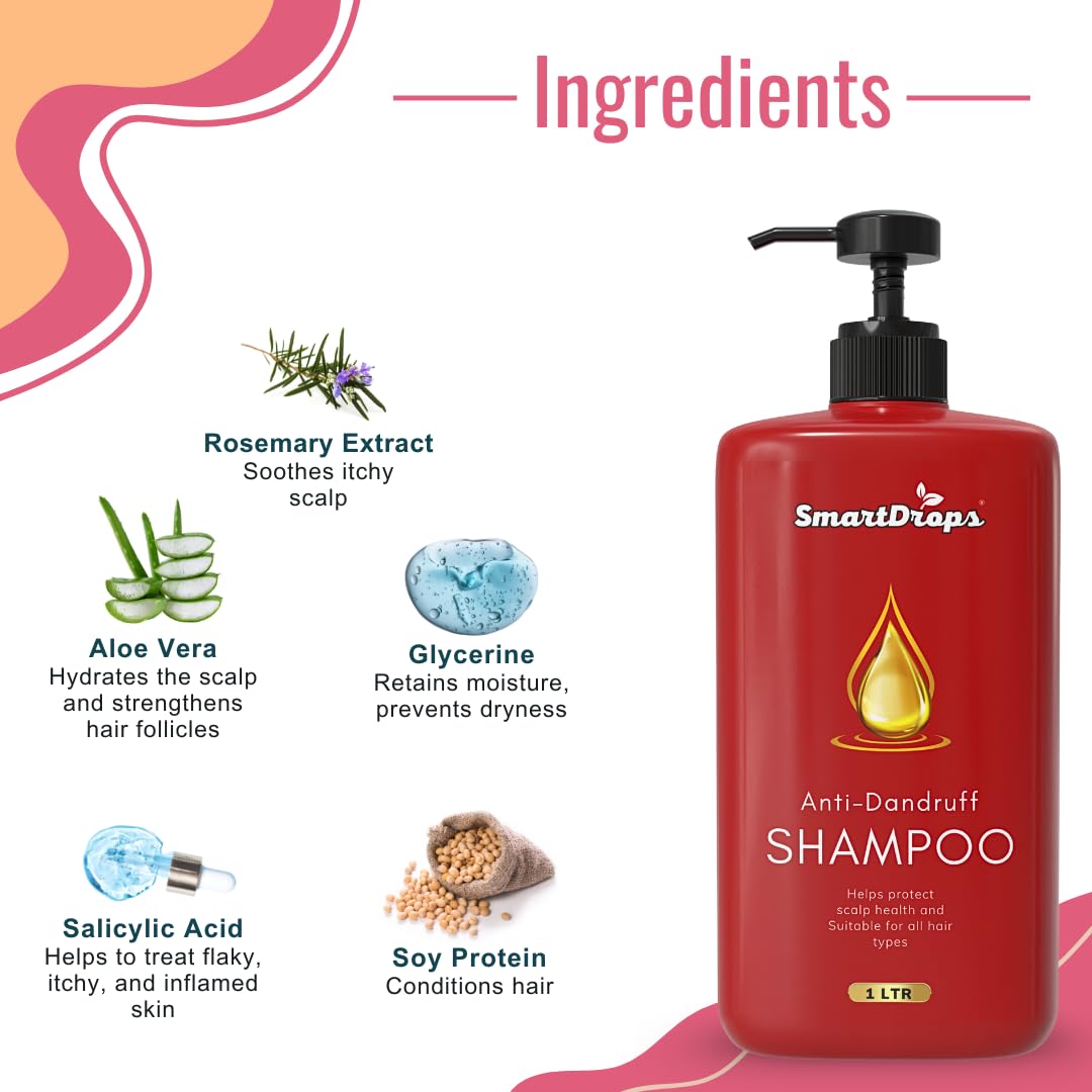 Smartdrops Keratin Shampoo | Smooth Scalp Shampoos | Shampoo 1 litre | Anti dandruff shampooo for women and men | Suitable for Regular Hair Wash and Scalp Care | Pack 1