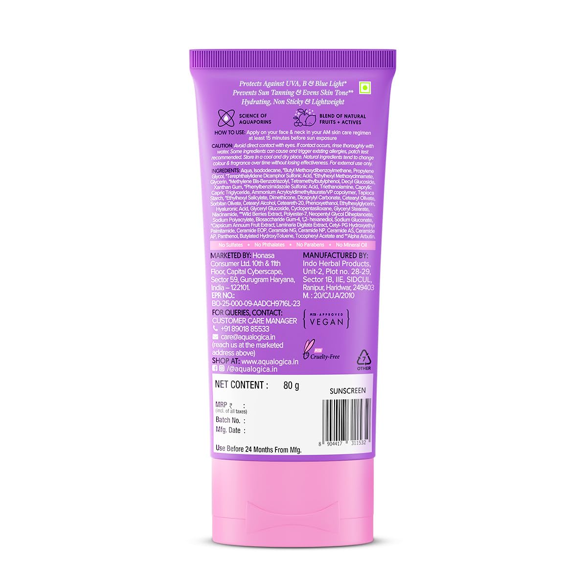 Aqualogica Illuminate+ Dewy Gel Sunscreen SPF 50+ PA++++, 80g | 2% Arbutin-Hyaluron Complex & Wild Berries | Broad Spectrum UVA/UVB & Blue Light Protection | Fragrance-Free | No White Cast | Lightweight | For Men & Women