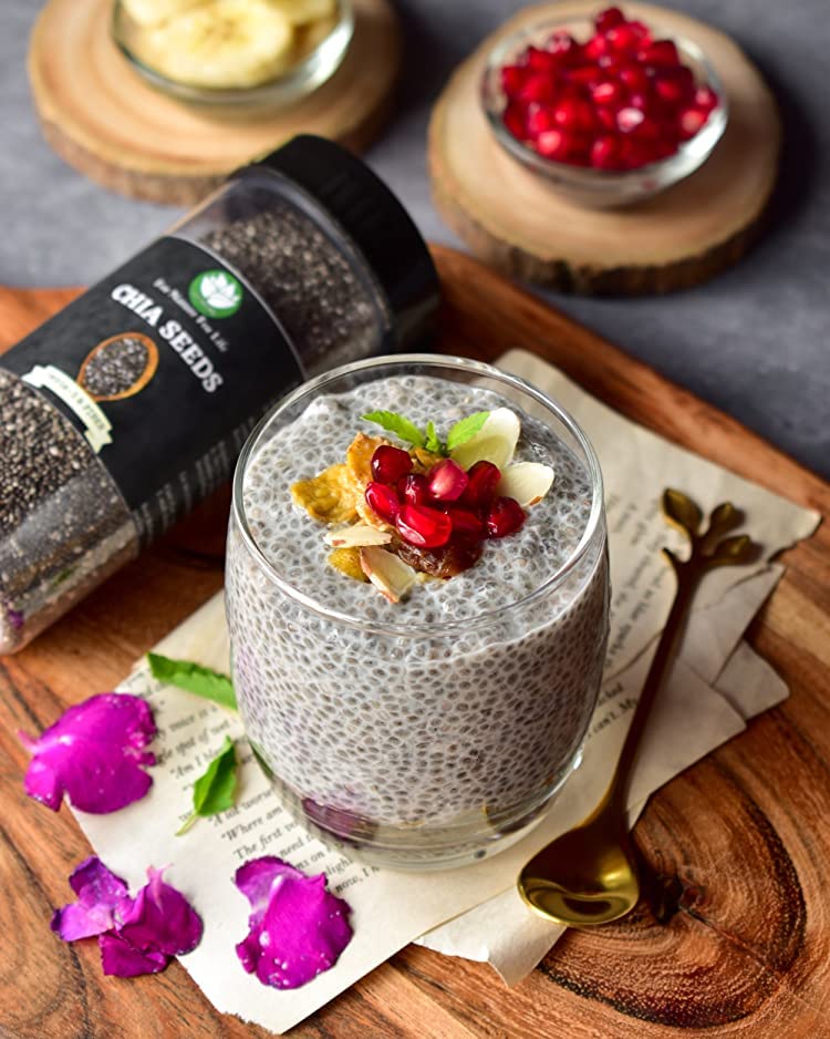 Go Vegan Raw Chia Seeds - 250 Gram Jar Pack | Omega 3 and Fibe Seeds for Weight Management | Rich in Calcium, Protein & Fibre