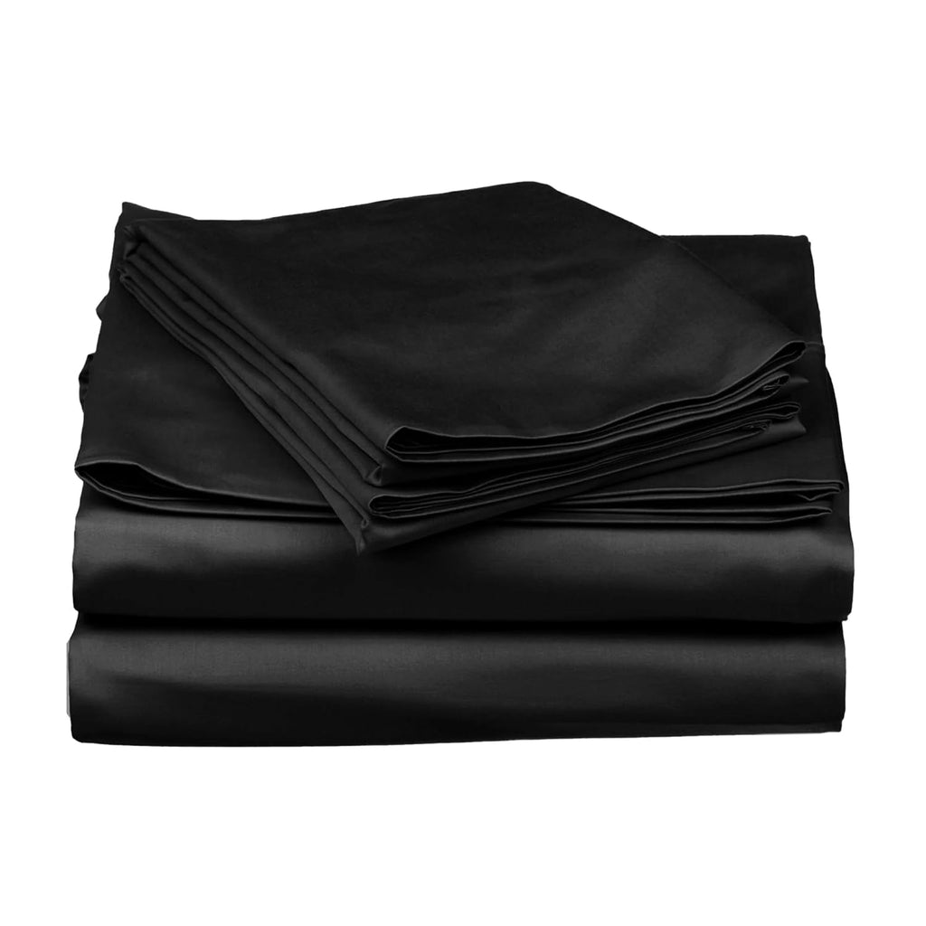 Stoa Paris Satin Bedsheets for Single Bed 300TC Premium Bedsheet with 1 Pillow Cover Colour Midnight Black