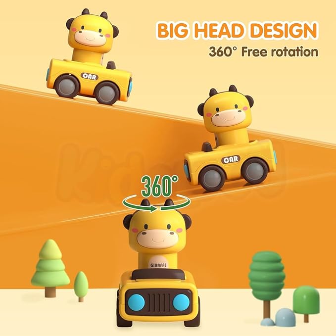 Kidology Press & Go Friction Powered Cars for Babies 0-3 Years Set of 2 Animal Car