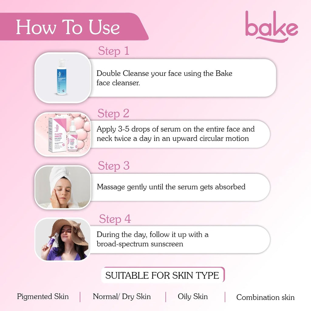BAKE 2% Alpha Arbutin & Kojic Acid Face Serum Niacinamide for Dark Spots,Pigmentation & Tan Removal | Reduces Dark Spots, Controls Melanin Production & Evens Out Skin Tone | For Men & Women | 30ml