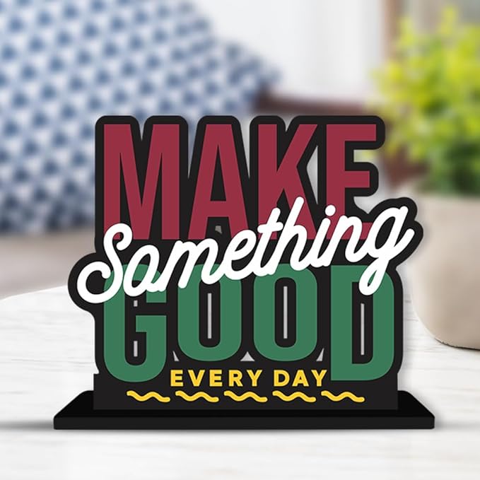 Artvibes Wooden Idols and Figurine Make Something Good Every Day Positive Quotes Table Decoration for Office Desk