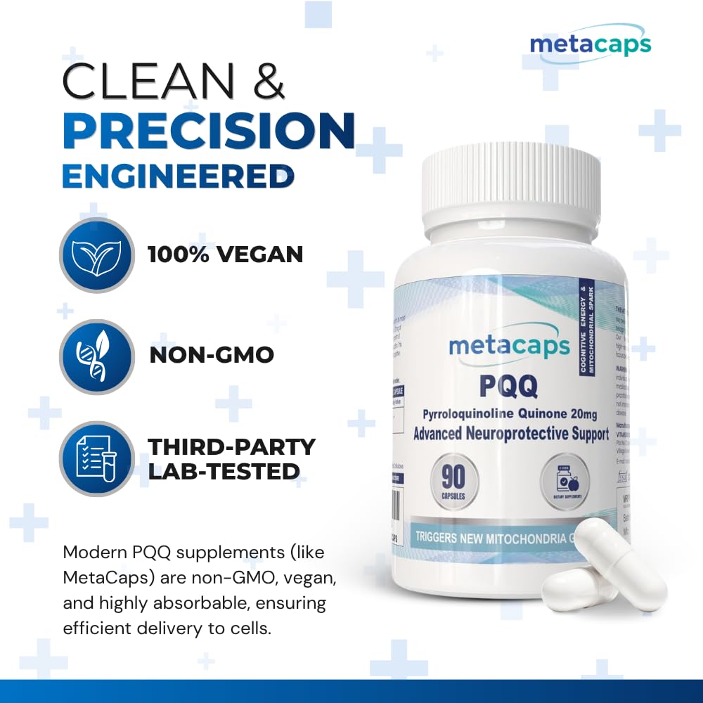 MetaCaps PQQ 20mg â€“ 90 Veg Capsules | Ultra-Potent Mitochondrial Support & Brain Health Supplement | Enhances Energy, Focus & Cognitive Function | Advanced Antioxidant for Longevity | Non-GMO & Vegan