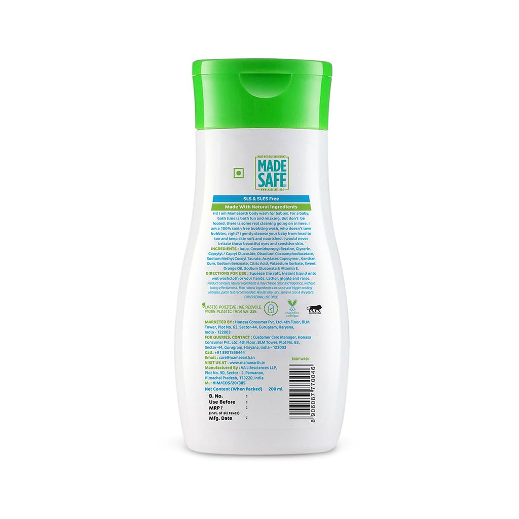 Mamaearth Deeply Nourishing Body Wash For Babies - 200ml | Infused with Coconut Oil, Orange Essential Oil & Aloe Vera Extract | Deeply Nourishing, Tear-Free Cleanser