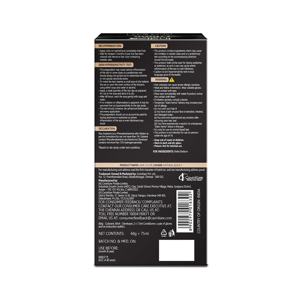 Indica Xpress CrÃ¨me Hair Color Natural Black 1 | 60g+75ml | 10min Color | No Ammonia | Onion, Coconut & Argan Oil | 100% Grey Coverage | Lasts Up to 32 Washes