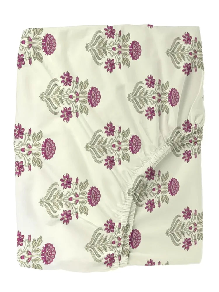 Trance Home Linen 180Tc 100% Cotton 78"X72" Standard King Size Elastic Fitted Bedsheet Printed King Bed Size With 2 Pillow Covers 180 TC Aangan Colour Pink