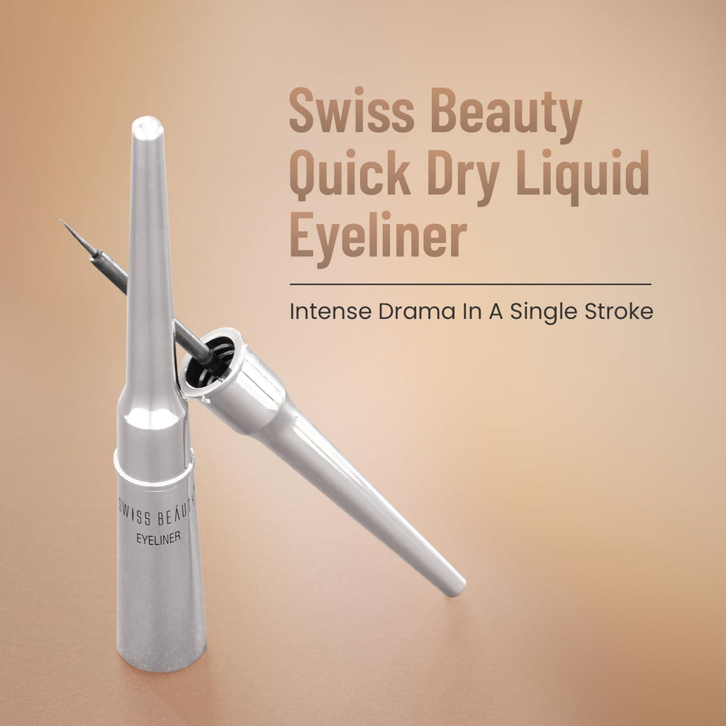 Swiss Beauty Jet Black Liquid Eyeliner | Long Lasting | Waterproof | Smudge Proof & One Stroke Application | 4ml