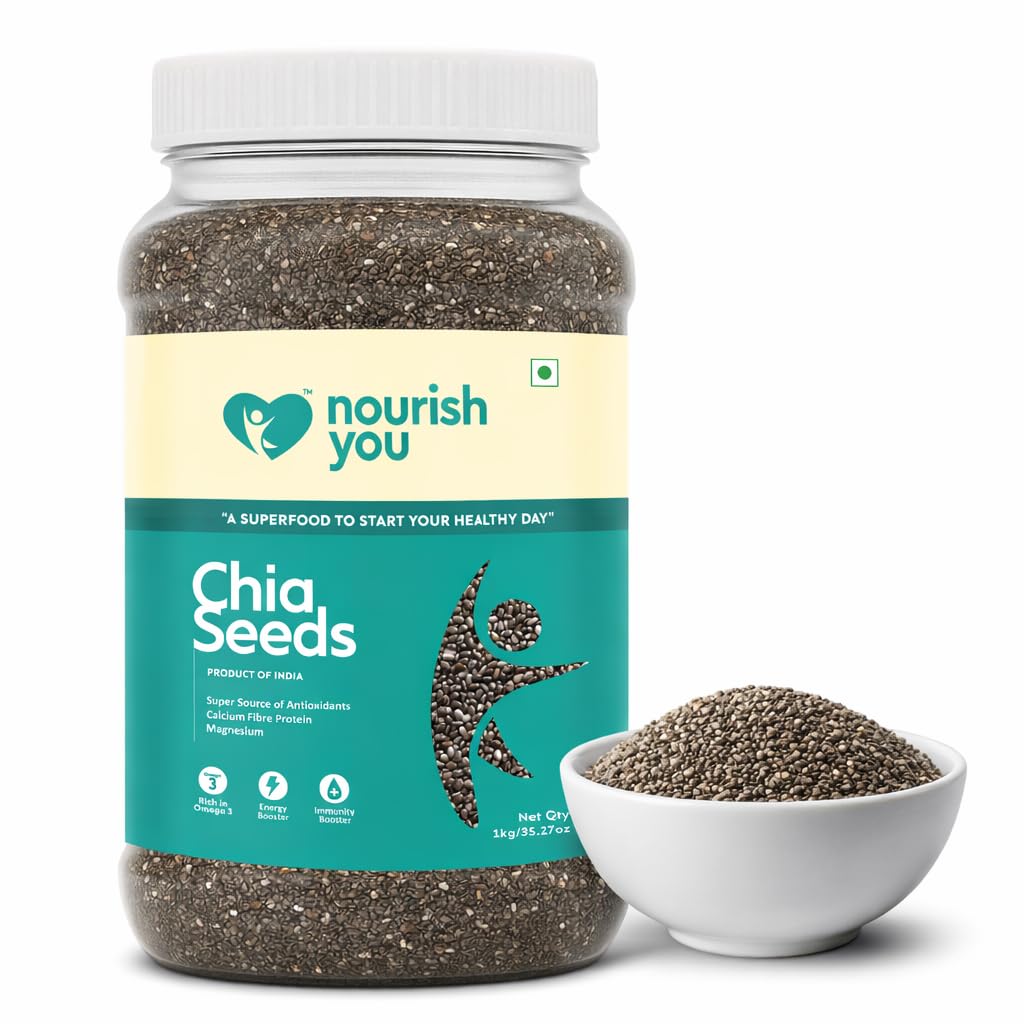 Nourish You Raw & Whole Chia Seeds 1kg Jar | Dirt & Stone free | Gluten Free | Source of Calcium, Protein , Dietary Fibre & Antioxidant | Rich with Omega 3 & Zinc | Premium superfoods | Supports Weight Management | Value Pack offer