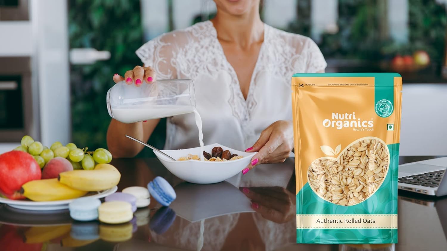 NutriOrganics Rolled Oats 1 Kg - Diet Food | 100% Wholegrain Jumbo Oats | Oats For Weight Management | High Fibre Breakfast | Rich In Protein