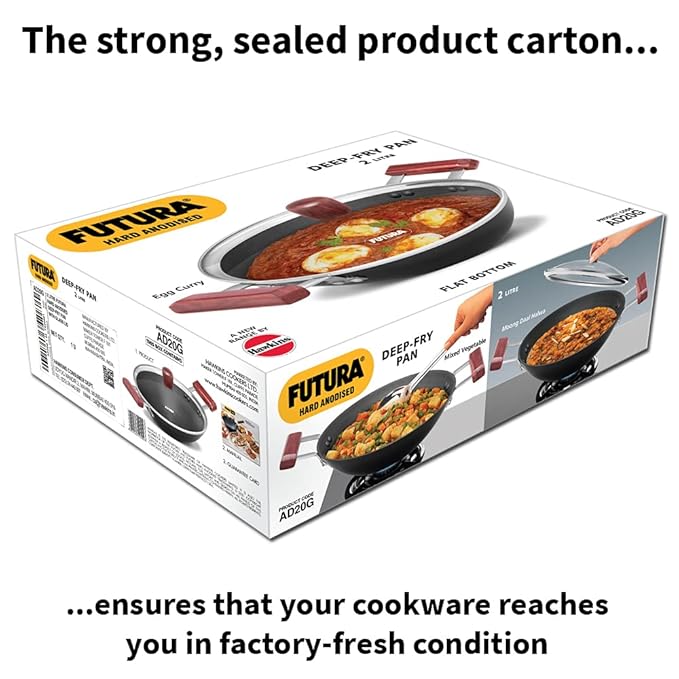 Hawkins Futura 2 Litre Deep Fry Pan Hard Anodised Kadai with Glass Lid