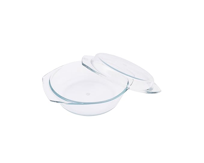 Borosil Solid Glass Casserole Oven and Microwave Safe Serving Bowl with Lid | Transparent | 2 Litres