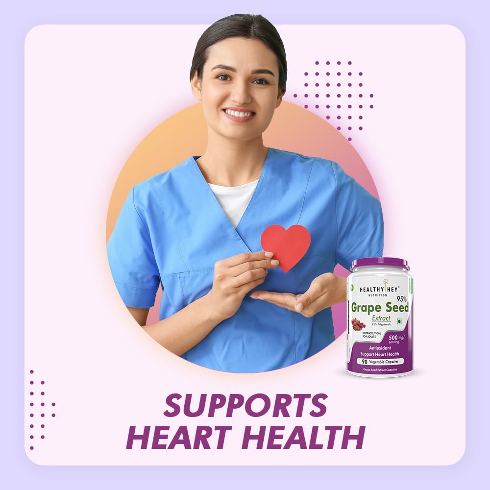 HealthyHey Nutrition Grape Seed Extract | Maximum Strength | 95% Polyphenols | 3 Month Supply | 90 Veggie Caps | (Pack of 1)