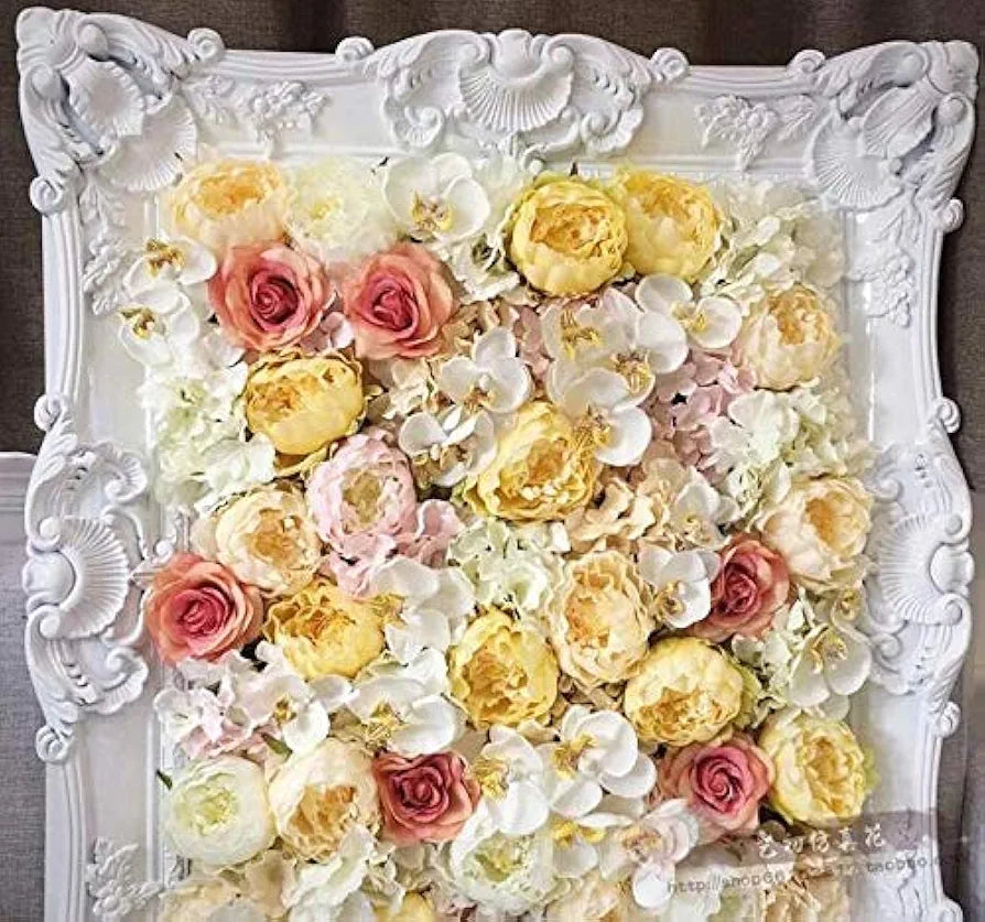 6 Pcs Artificial Fabric Rose Flower Heads Handmade Peony Style Flowers Yellow