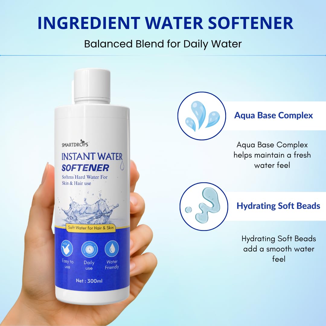 Smartdrops Instant Water Softener | Hard Water Solution for Hair Fall & Skin Dryness | Disables Hardness & Maintains pH Level | Makes Your Water Hair & Skin Friendly | Water Softener for Bath, 300 ml (Pack of 1)