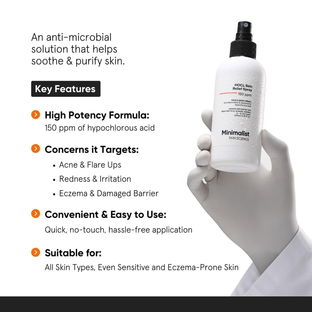 Minimalist Anti-Acne HOCL Face & Body Spray For Skin Relief | Soothing & Repairing Toner for Skin Barrier Support | Quick Relief from Acne Flare, Eczema & Redness with Hypochlorous Acid | Refreshing & Odor-Control | 220 ml