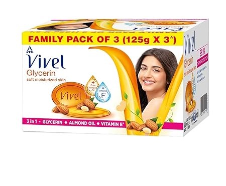 Vivel Glycerin Bathing Soap for Soft Moisturized Skin - 125 gms (Pack of 3)