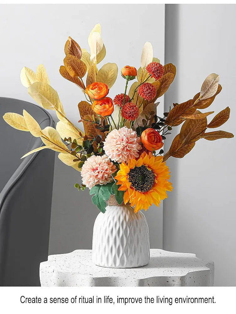 Ceramic Vase And Hand Made Artificial Flowers Bouquet Vase1 Orange