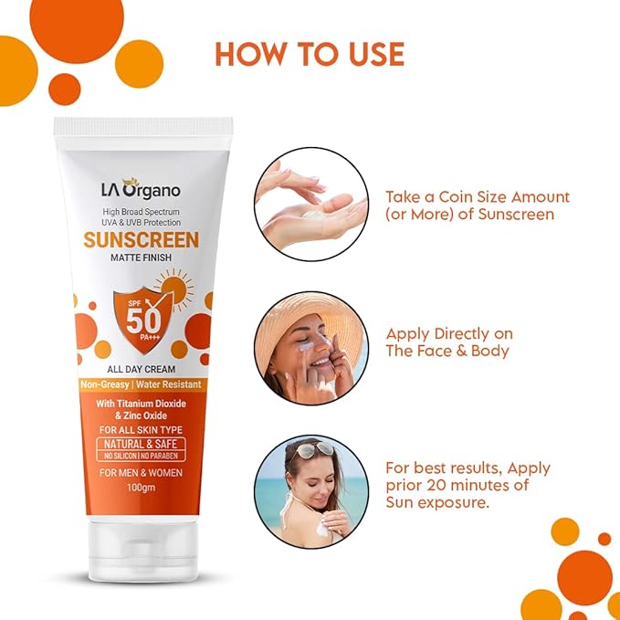 La Organo Sunscreen Matte Finish All Day Cream, Spf 50 Pa+++ - 100 Gms