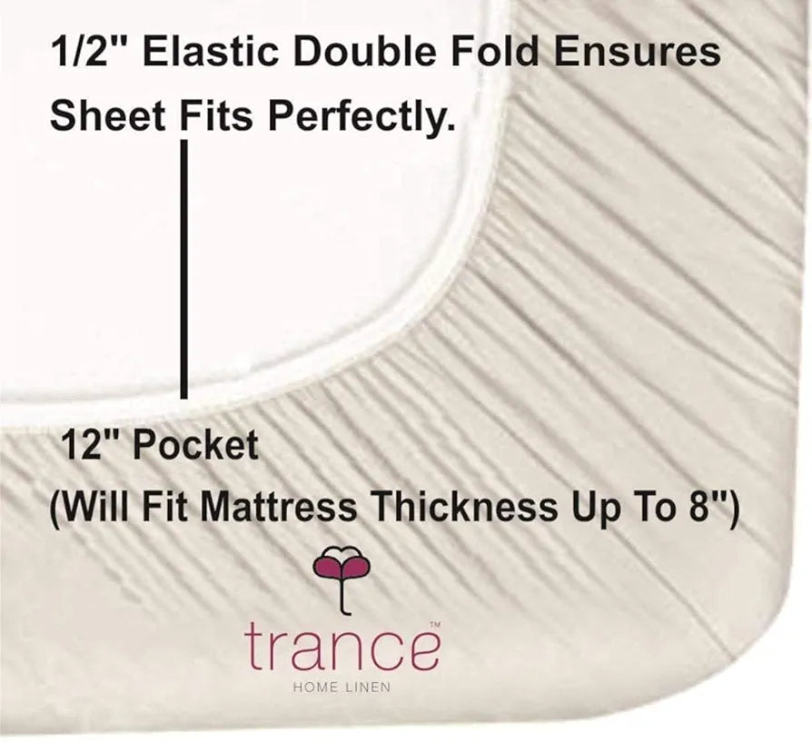 Trance Home Linen 180TC 100% Cotton 78"x60" Standard Queen Size Elastic Fitted Bedsheet Printed Queen Bed Size with 2 Pillow Covers Aster Blue