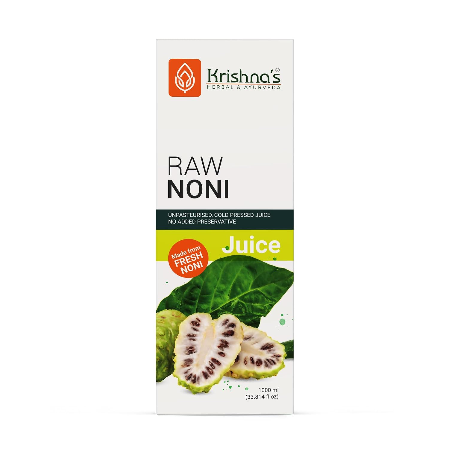KRISHNA'S HERBAL & AYURVEDA Raw Noni Juice-1000 Ml|Preservative Free|No Added Thickener Color Or Flavor|Sugar Free Juice|Enhance Energy|Made With Fresh Noni Fruit (Morinda Citrifolia)