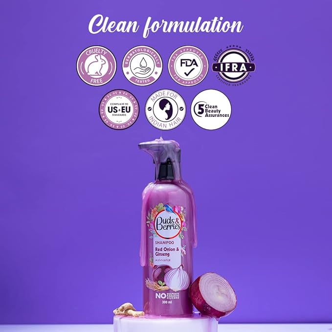 Buds & Berries Red Onion and Ginseng Anti-Hairfall Shampoo - 300 ml