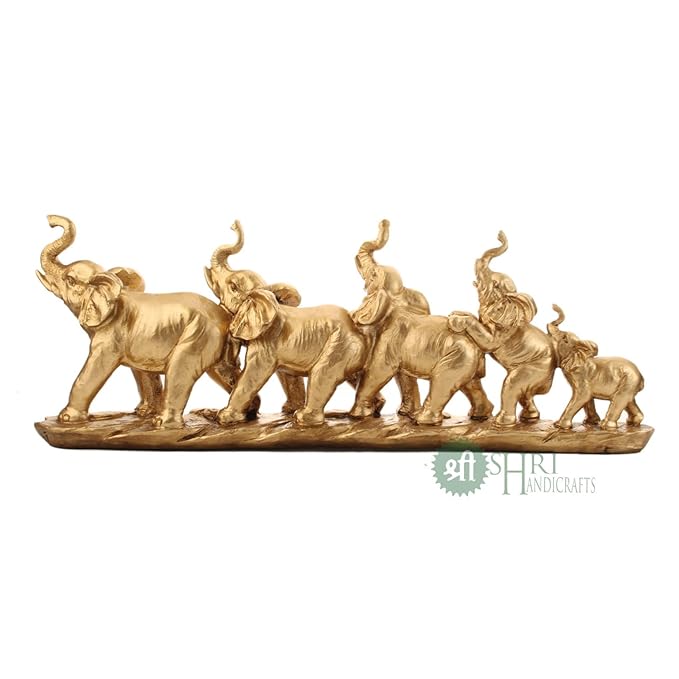 Indicast Resin Five Elephant on Base Animal Figurines Handcrafted Decorative Showpiece Idol