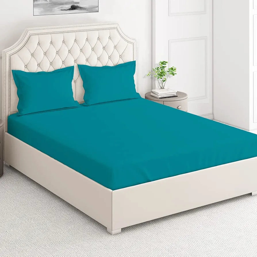 Layers Be Bold Cotton Bedsheet Set for All Seasons Lightweight Moisture Absorbent 140 TC King Size Teal Blue