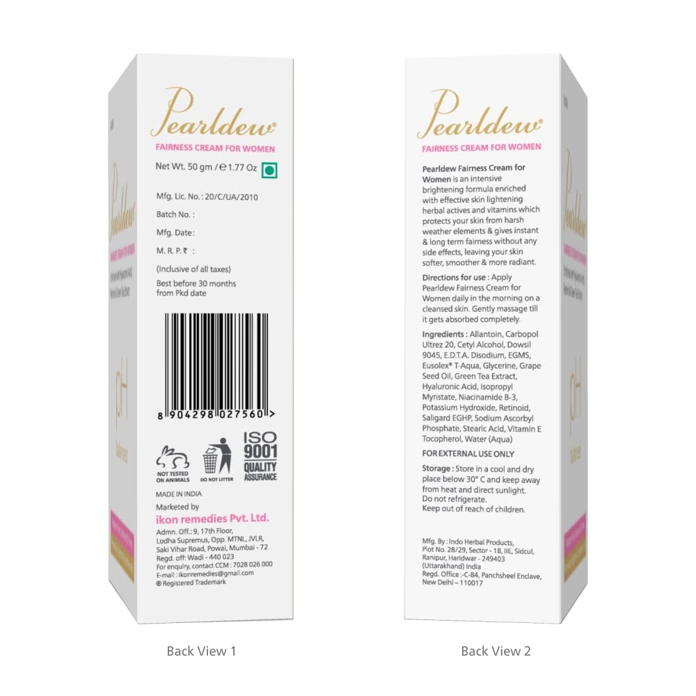 Pearldew Fairness Cream for Women - 50 Gms With Licorice, Mulberry, Bearberry, Aloe & Pro Vitamin B3 | Pack of 4