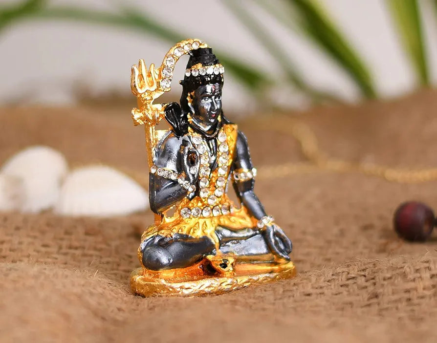 Collectible India Gold Plated Lord Shiva Statue Car Dashboard Shiva Idol Showpiece