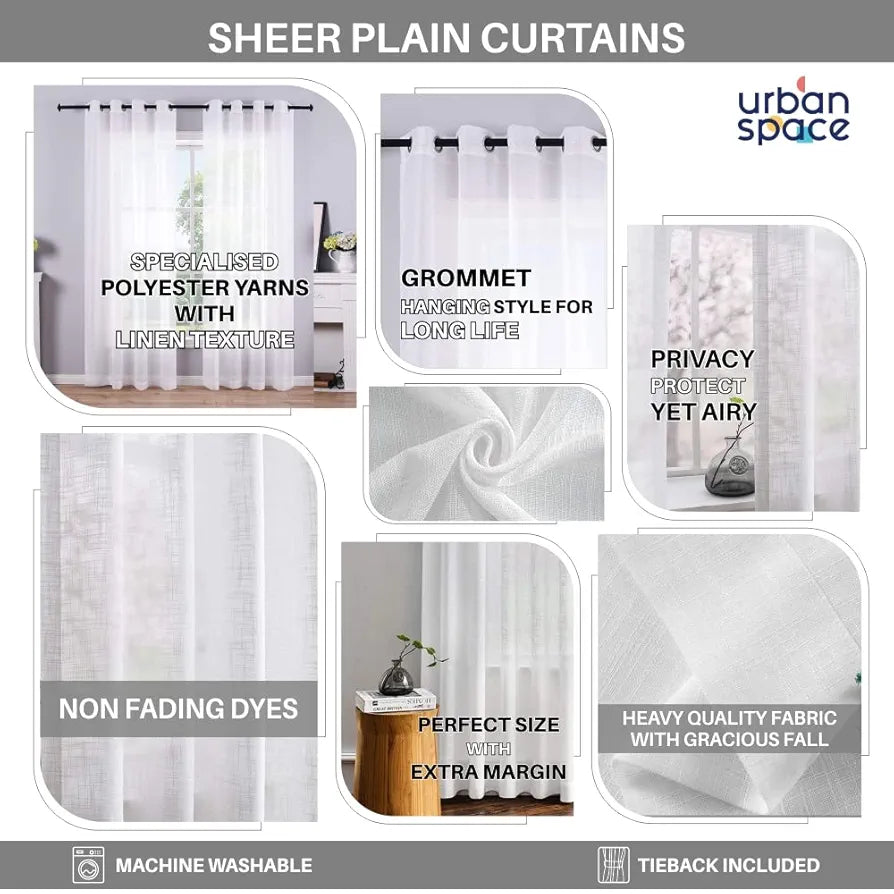Urban Space Linen Textured Sheer Curtain for Door Room Darkening Curtain with Tieback and Eyelet Hanging Style Set of 2 Decorative Curtains Salmon Pink