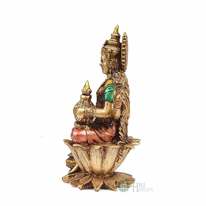 Indicast 7" Inch Cold Cast Resin Laxmi Showpiece for Puja Room and Temple Antique Decor | Metal Finish, Copper