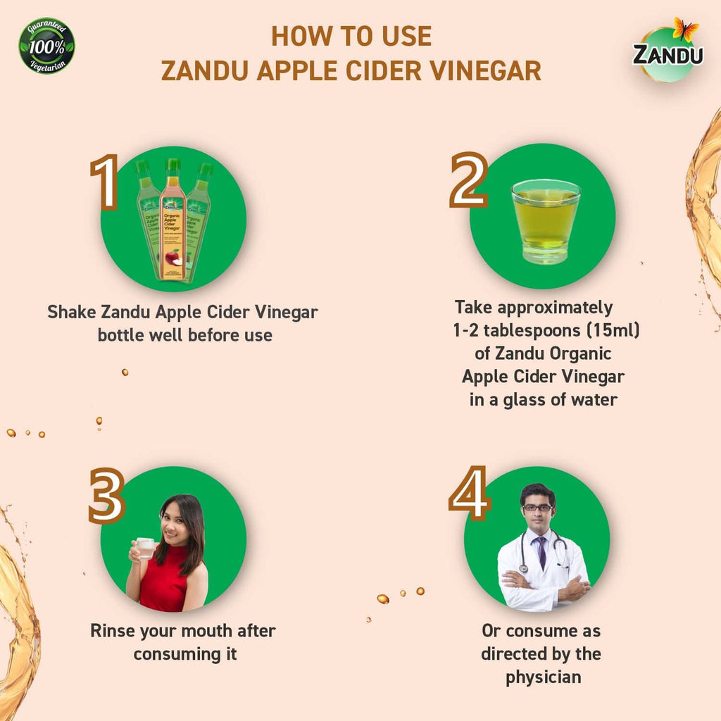 Zandu Organic Apple Cider Vinegar with Mother | Scientifically Tested | Raw, Unfiltered, Unpasteurized | Supports Healthy Weight & Digestion | 100% Organic Apples | 500ml