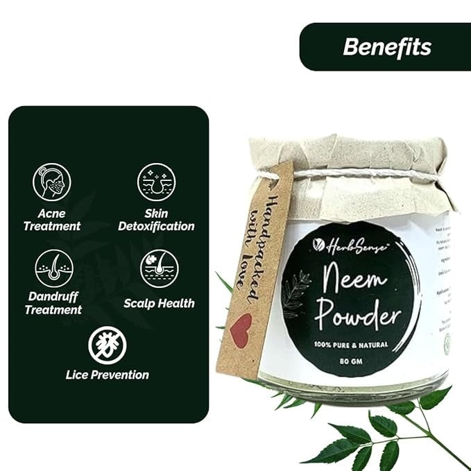 Herbsense Pure Neem Leaves Powder For Skin & Hair - 80 gms