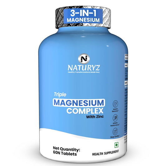 NATURYZ Triple 3-in-1 Magnesium Complex 1736mg (Glycinate, Aspartate & Oxide) with Zinc for Maximum Absorption | Supports Stress Relief, Sleep, Muscle Recovery, Nerves, Joints & Cognition - 60 Tablets