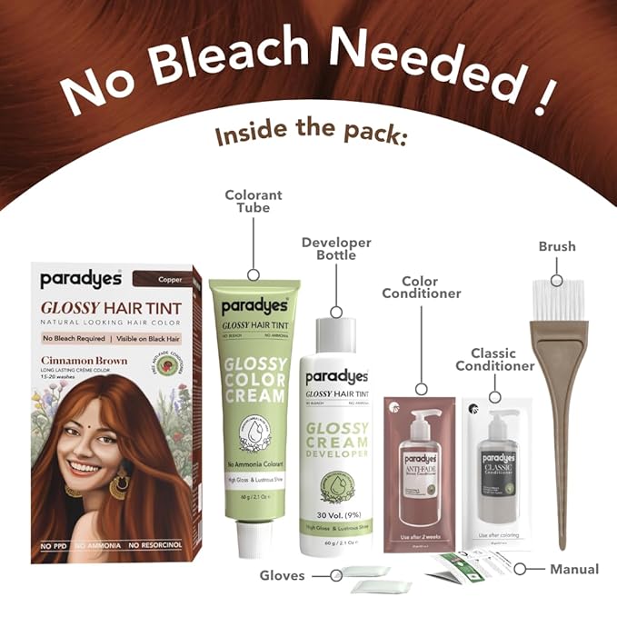 Paradyes No Bleach Cinnamon Brown Glossy Hair Tint - 160 Gms | Copper Colour