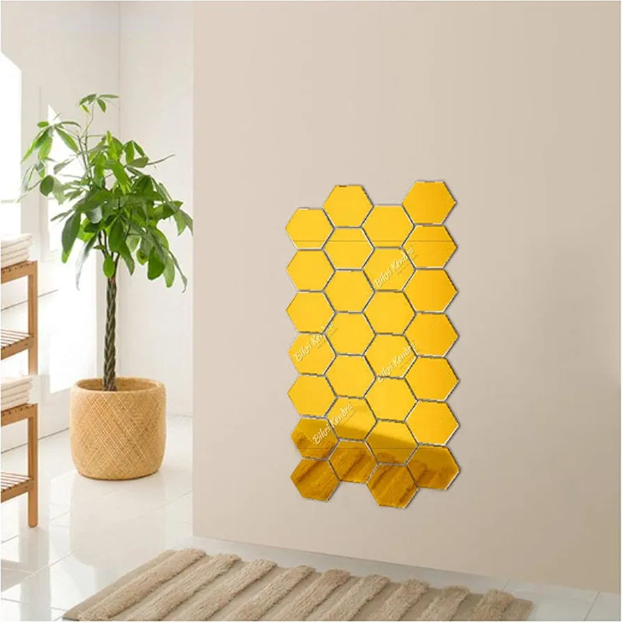 Bikri Kendra Hexagon Stickers for Wall Hexagon Wall Stickers Acrylic Mirror Wall Decor Sticker Hexagonal Mirror Wall Sticker