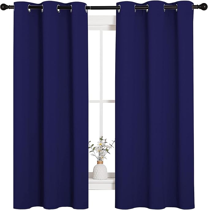 Loomlyfe Blackout Midnight Blue Solid Thermal Insulated Grommet Blackout Curtains for Window | 5 Feet | Set of 2
