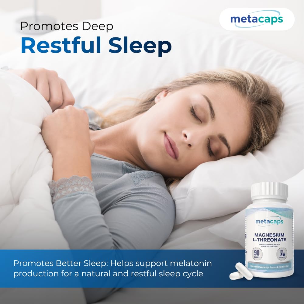 MetaCaps Magnesium L-Threonate 2000mg – 90 Veg Capsules | Memory & Focus | Ultra-Absorbable Bioavailable Magnesium | Supports Cognitive Function & Deep Sleep | Non-GMO & Vegan