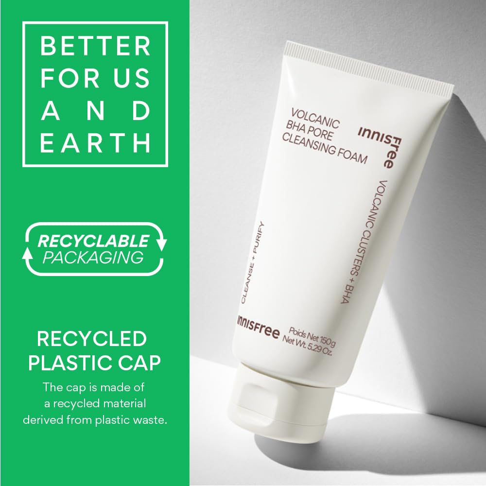 Innisfree Volcanic BHA Foaming cleanser | Korean Face Wash for Oily/Combination Skin | Pore Cleanser | Acne Prone Skin | Deep Cleansing | For Men and Woman