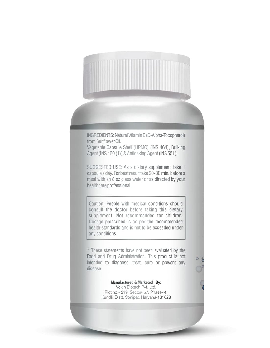 Vokin Biotech Natural Vitamin E from Sunflower - D-Alpha-Tocpherol - 10mg - 90 Capsules