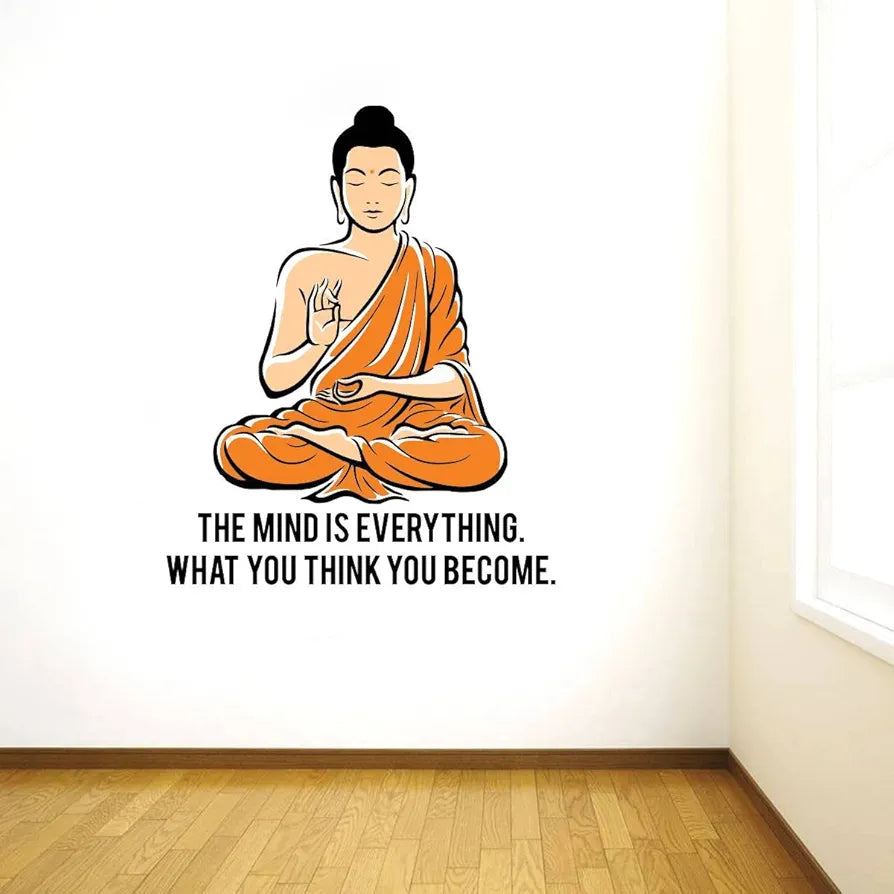 Rawpockets Decals Peaceful Buddha and Quote on Mind Large Size Wall Sticker